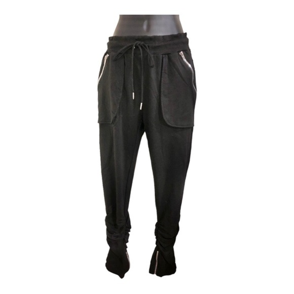 Black‎ zippered rockstar edgy ruched leg hem sweatpants size small new - Picture 3 of 15